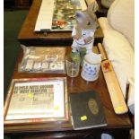 SELECTION OF CRICKET MEMORABILIA - CIGARETTE CARDS, CRICKET BAT, SIGNATURE BAT AND OTHER ITEMS