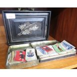 CHINESE MAH JONG SET IN LACQUERED STORAGE BOX, TOGETHER WITH TWO TINS AND CONTENTS OF CIGARETTE