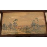 Summer landscape with trees and birds, watercolour, signed D R Sellars lower left, (17cm x 32cm),
