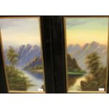A pair of gouache landscapes with island and mountains beyond, each signed R Riuld (?) lower