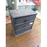 SMALL TABLE TOP LACQUERED CHEST OF THREE DRAWERS (A/F)