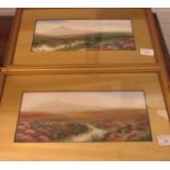 Two moorland Tor landscapes, gouache, each 12cm x 30cm with indistinct signature and titles,