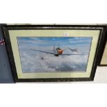 FRAMED AND MOUNTED COLOURED PRINT OF P51 MUSTANGS IN FORMATION AFTER COULSON