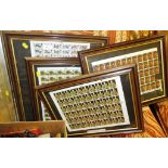 FOUR FRAMED AND GLAZED SHEETS OF PRE-DECIMAL BRITISH STAMPS