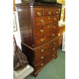 19th century Regency style stained pine and mahogany veneered chest on chest, the upper section with
