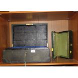 LARGE GREEN LEATHER CLAD JEWELLERY BOX WITH TWO LIFT OUT COMPARTMENTED TRAYS AND VELVET LINED