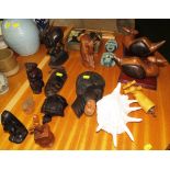 WOODEN AND CERAMIC MASKS, VARIOUS WOODEN ORNAMENTS, ETC