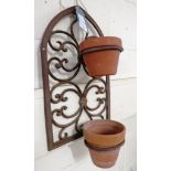 WROUGHT METAL WALL MOUNTING PLANT HOLDER WITH TWO TERRACOTTA POTS