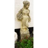 COMPOSITE STONE STATUE OF A GIRL ON PLINTH