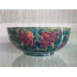 HANCOCK & SONS MORRIS WARE CERAMIC FRUIT BOWL DECORATED WITH FLOWERS, WITH SIGNATURE TO BASE (A/F)