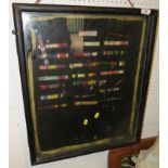 GLAZED DISPLAY FRAME WITH CONTENTS OF MILITARY MEDAL RIBBONS (THERE ARE NO MEDALS)