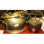 COPPER AND BRASS KETTLE TOGETHER WITH A COAL SCUTTLE