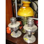 THREE VINTAGE ALADDIN PARAFFIN LAMPS (TWO A/F) TOGETHER WITH BOXED WICKS AND BURNER