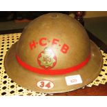 WWII STEEL FIRE HELMET, MARKED H.C.F.B