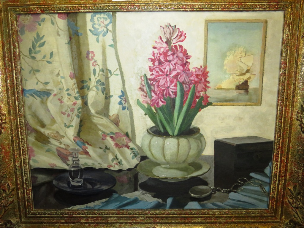 FRAMED OIL ON BOARD STILL LIFE IN GILT FRAME, LABELLED VERSO 'THE HYACINTH BERTHA OLYETT' - Image 5 of 8