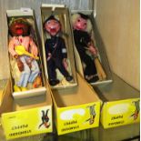 THREE BOXED VINTAGE PELHAM PUPPETS - TEACHER, POLICEMAN AND BANJO PLAYER