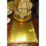 ARTS AND CRAFT BEATEN BRASS RECTANGULAR TRAY WITH HANDLES, MARKED 'OLBURY' TO UNDERSIDE, TOGETHER