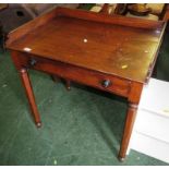 MAHOGANY SINGLE DRAWER HALL TABLE STANDING ON HEXAGONAL SHAPED LEGS WITH GALLERIED SIDES (A/F)