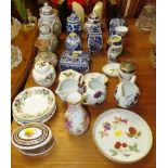 DECORATIVE CHINA ITEMS INCLUDING WEDGEWOOD TRINKET BOX, GINGER JARS AND JUGS TOGETHER WITH CARVED