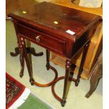 MAHOGANY SINGLE DRAWER SIDE TABLE ON STRETCHERED LEGS