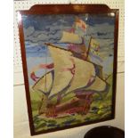 OAK FRAMED AND GLAZED TAPESTRY OF A SAILING SHIP