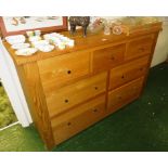 SUBSTANTIAL CONTEMPORARY LIGHT OAK CHEST OF THREE SHORT OVER FOUR LONG DRAWERS WITH STAINLESS