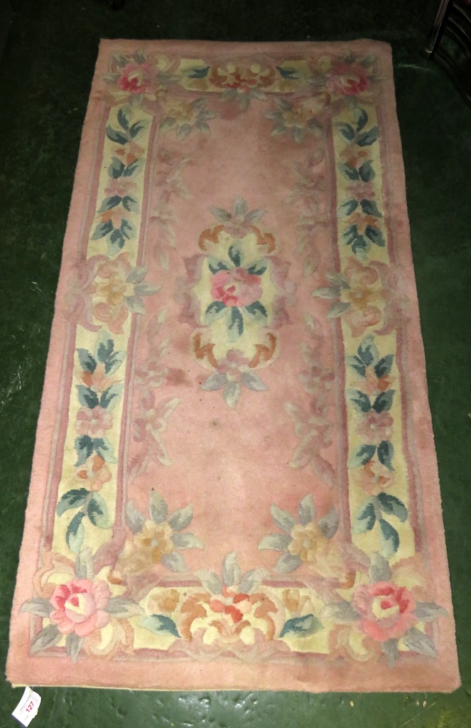 SMALL RECTANGULAR PINK GROUND FLORAL PATTERN EMBOSSED FLOOR RUG