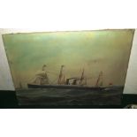 OIL ON CANVAS OF THREE MASTED STEAM SHIP