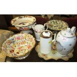 MASONS MANDARIN TWO HANDLED BOWL ON FOOT, CERAMIC TEAPOT, CRESCENT CHINA WATER JUG, HAMMERSLEY &