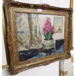 FRAMED OIL ON BOARD STILL LIFE IN GILT FRAME, LABELLED VERSO 'THE HYACINTH BERTHA OLYETT'