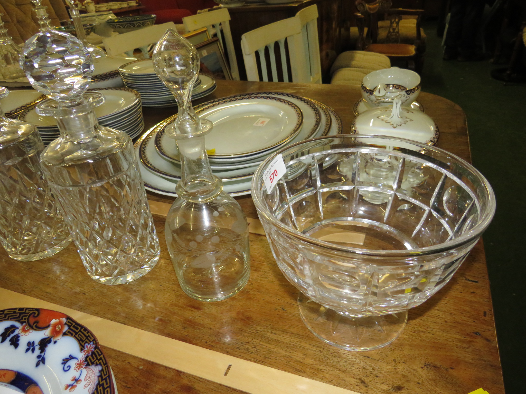 19TH CENTURY DECANTER MOULDED WITH LEAVES, TWO PAIRS OF MOULDED GLASS DECANTERS, CUT GLASS - Image 2 of 4