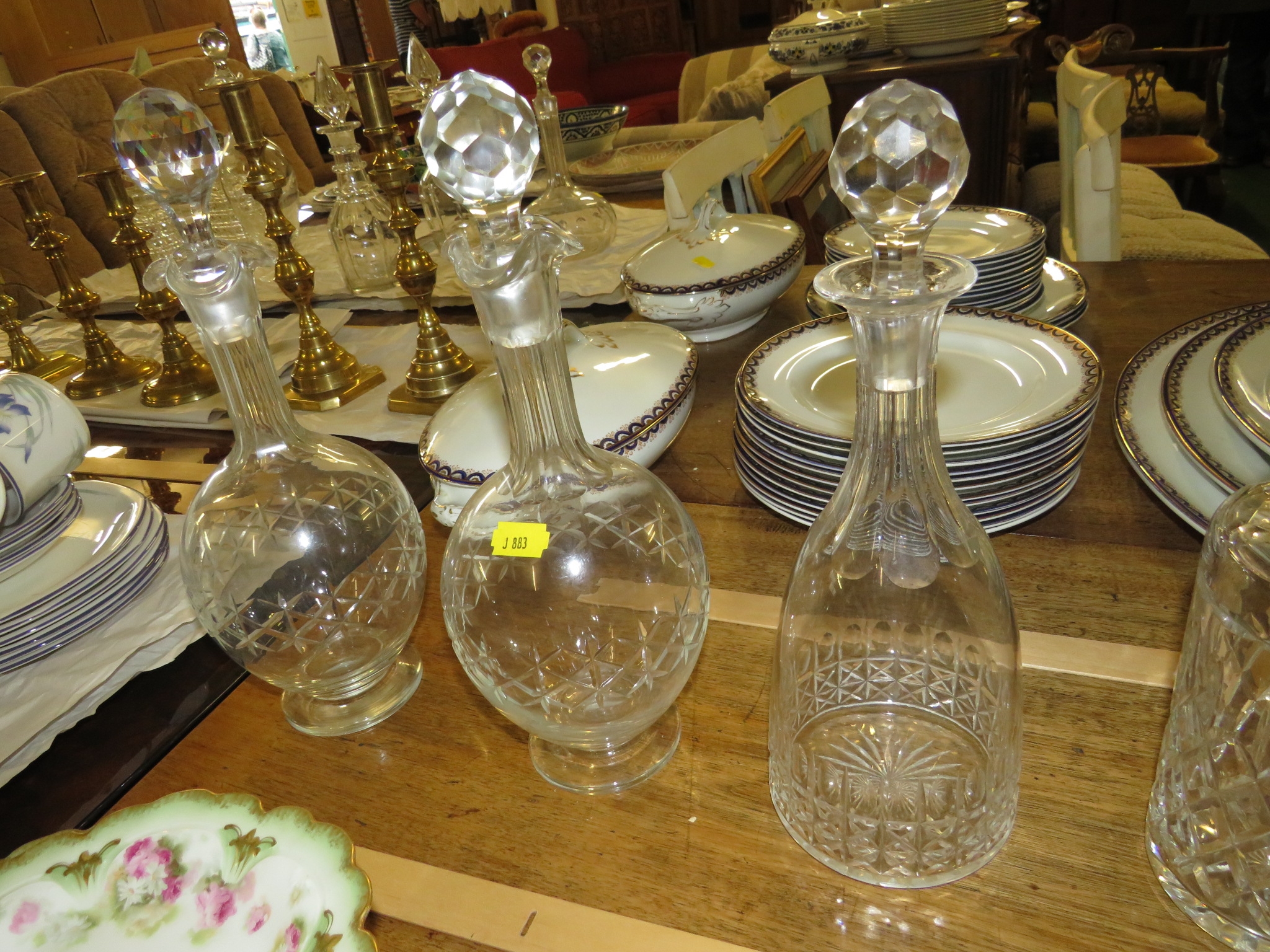 19TH CENTURY DECANTER MOULDED WITH LEAVES, TWO PAIRS OF MOULDED GLASS DECANTERS, CUT GLASS - Image 4 of 4