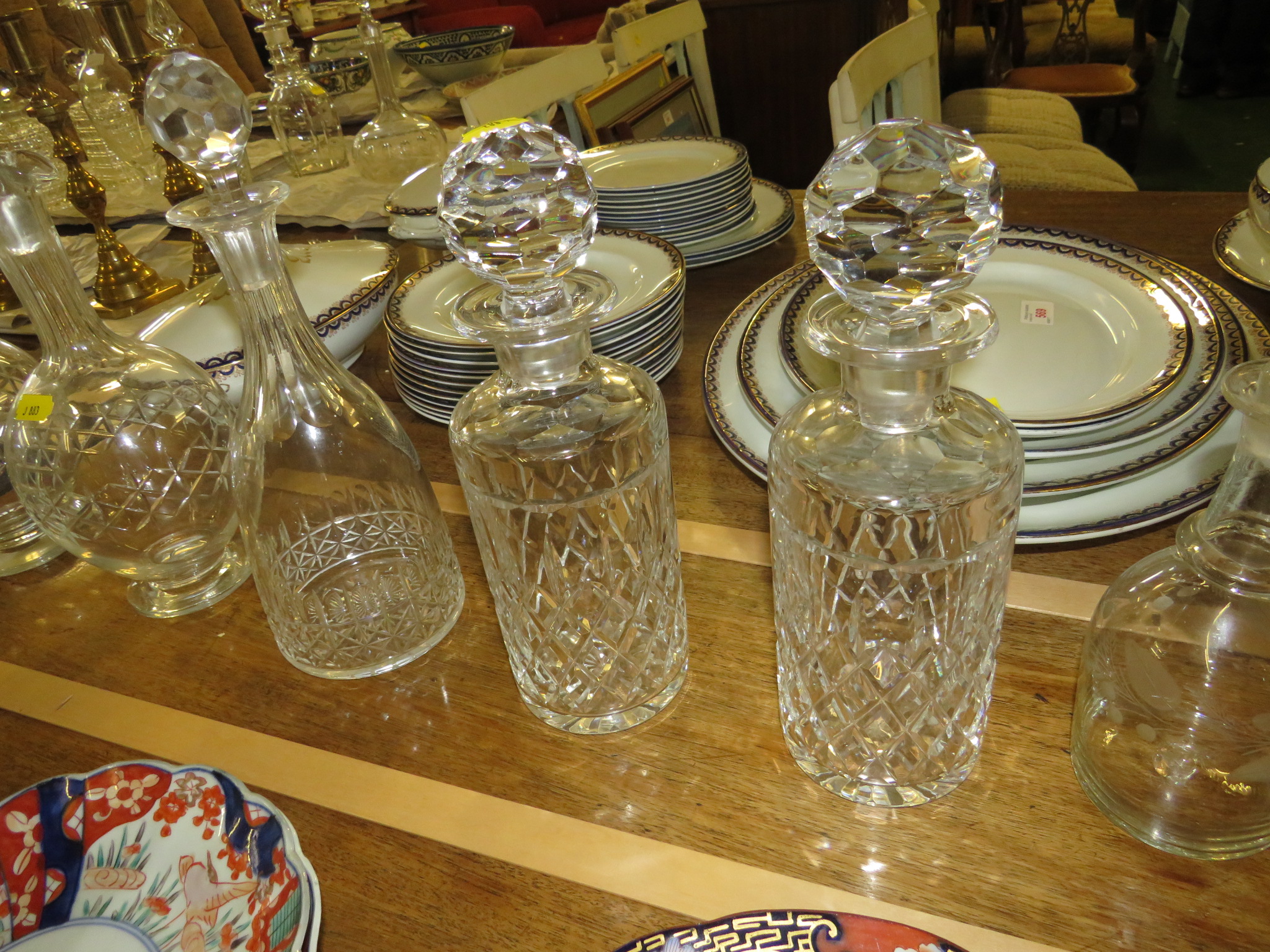 19TH CENTURY DECANTER MOULDED WITH LEAVES, TWO PAIRS OF MOULDED GLASS DECANTERS, CUT GLASS - Image 3 of 4