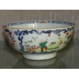 CHINESE PORCELAIN BOWL DECORATED IN THE FAMILLE ROSE PALETTE AND UNDERGLAZE BLUE (A/F)