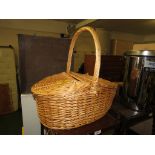 WICKER HAMPER AND WOODEN SEWING BOX