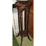 TWO TIER MAHOGANY PLANT STAND ON SPINDLE TURNED SUPPORTS