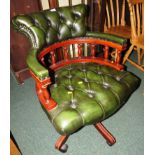 GREEN BUTTON BACK LEATHER SWIVEL OFFICE CHAIR