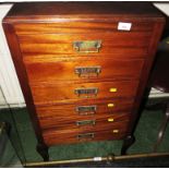 MAHOGANY MUSIC CABINET WITH SIX FALL FRONT DRAWERS AND BRASS HANDLES