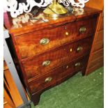 SMALL MAHOGANY VENEERED CHEST OF THREE DRAWERS WITH ESCUTCHEONS