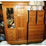 PINE BEDROOM SUITE COMPRISING TWO DOOR WARDROBE WITH THREE DRAWERS TO ONE SIDE, CHEST OF TWO SHORT