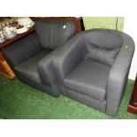 DARK GREY UPHOLSTERED ARMCHAIR AND MATCHING TUB CHAIR