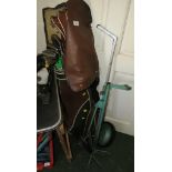 VINTAGE GOLF CLUBS, BAG AND TROLLEY