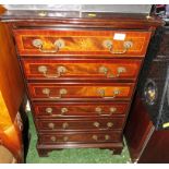 MAHOGANY VENEERED REPRODUCTION CHEST OF SIX DRAWERS WITH BRASS HANDLES