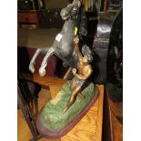 COLD PAINTED SPELTER FIGURE OF MAN WITH HORSE (A/F)