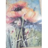 FRAMED AND MOUNTED PICTURE OF POPPIES, ONE OF GIRAFFES SIGNED LOWER RIGHT WARWICK HIGGS AND