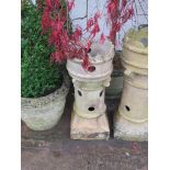 LIGHT COLOURED TERRACOTTA CHIMNEY POT WITH TRIANGULAR DECORATION TO RIM