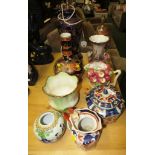 TWO DECORATIVE CERAMIC TABLE LAMPS, REPRODUCTION CHINESE STYLE BOTTLE VASE AND OTHER ASSORTED