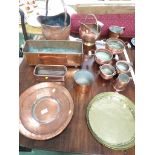 COPPER COAL SCUTTLE, COPPER TROUGH, BRASS TRAYS AND OTHER METALWARE