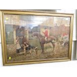 COLOUR PRINT OF HUNTING SCENE AFTER FRED ADAMES, GLAZED AND IN A GILT FRAME