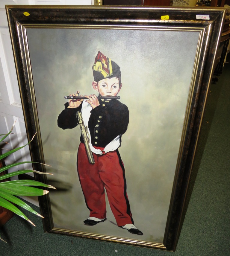 LARGE OIL ON CANVAS MILITARY PIPER BOY